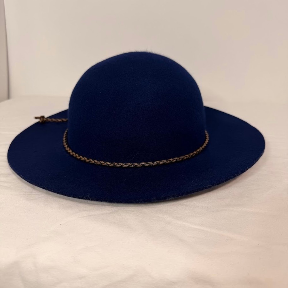 Adora Womens Blue 100% Wool Felt Wide Brim Floppy Hat Braided Band Western - Picture 10 of 10